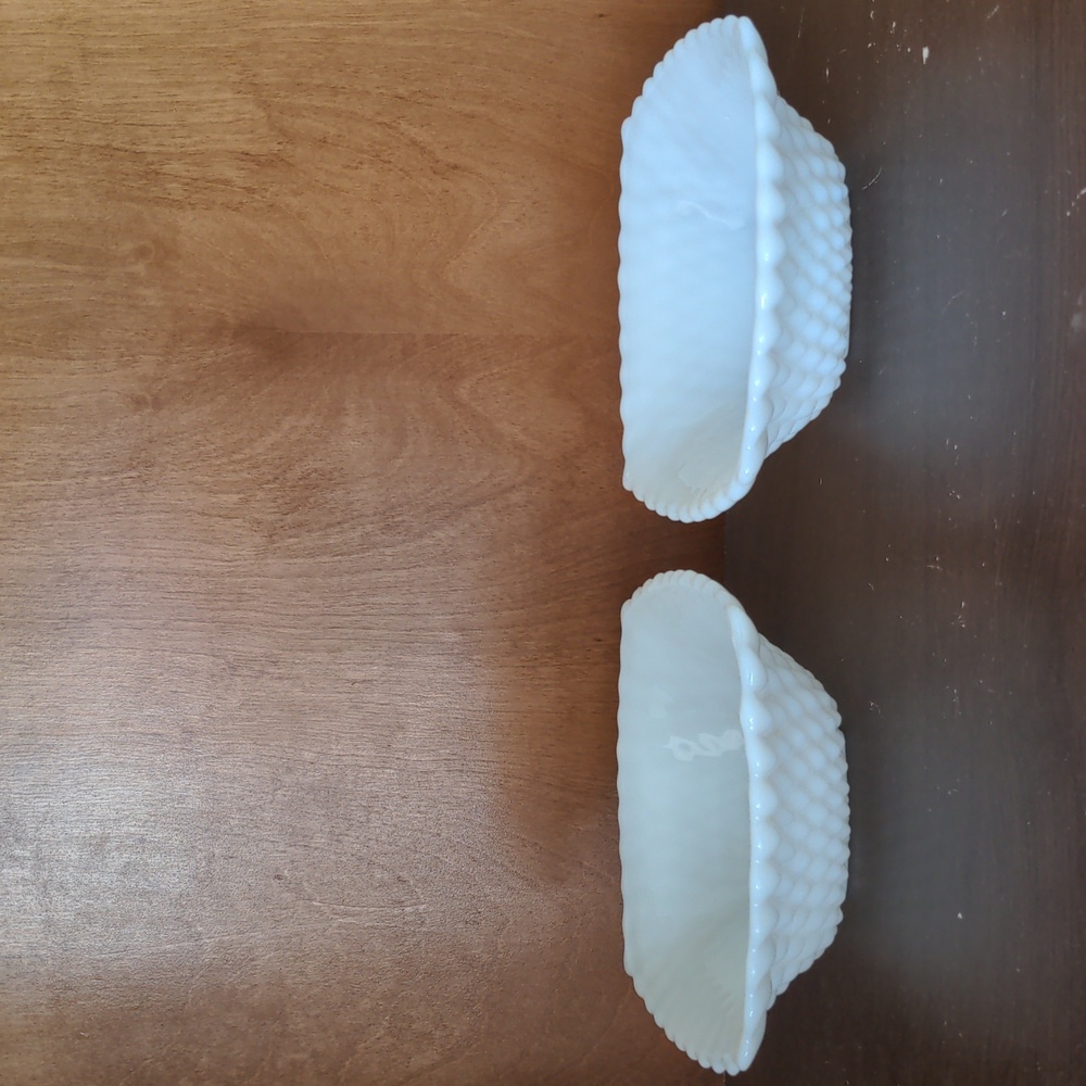 Vintage Square Shaped Mlik Glass Hobnail Bowls Set of 2